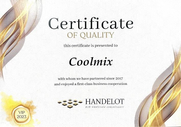 handelot certificate of quality for coolmix