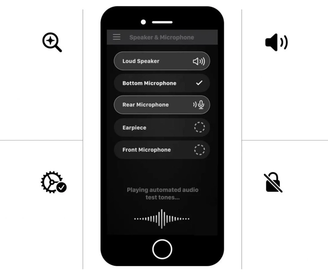 Phonecheck speaker and microphone diagnostic test