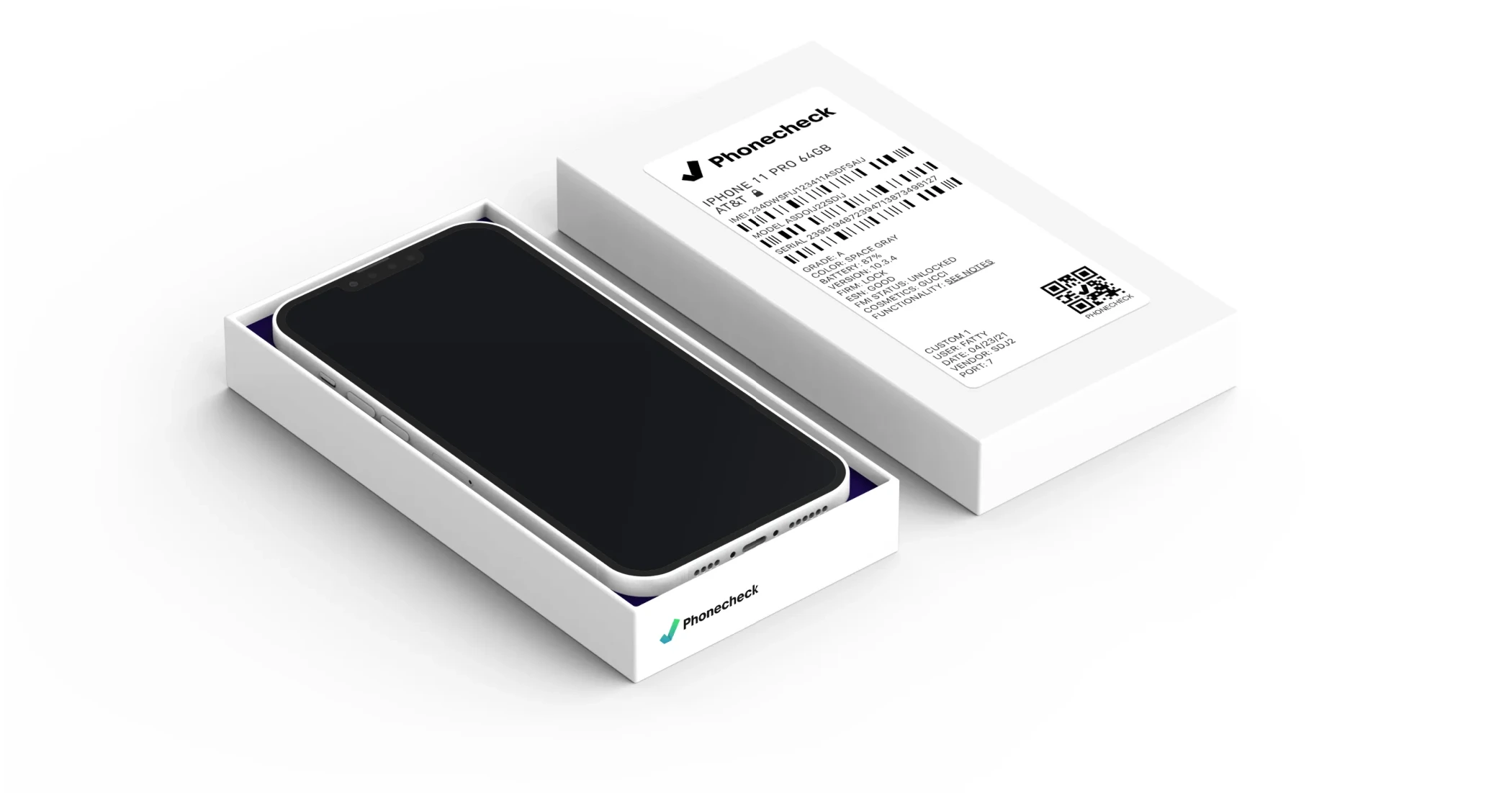 Used iPhone prepared with a Phonecheck device label