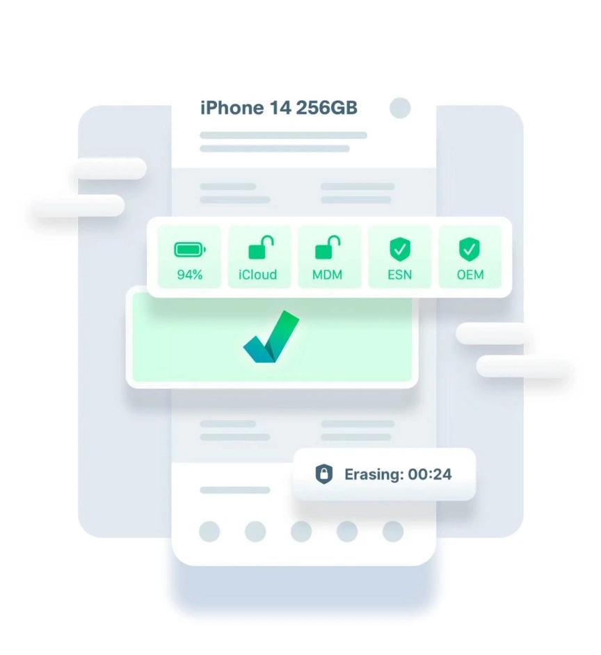 Phonecheck diagnostics, lock and erasure status