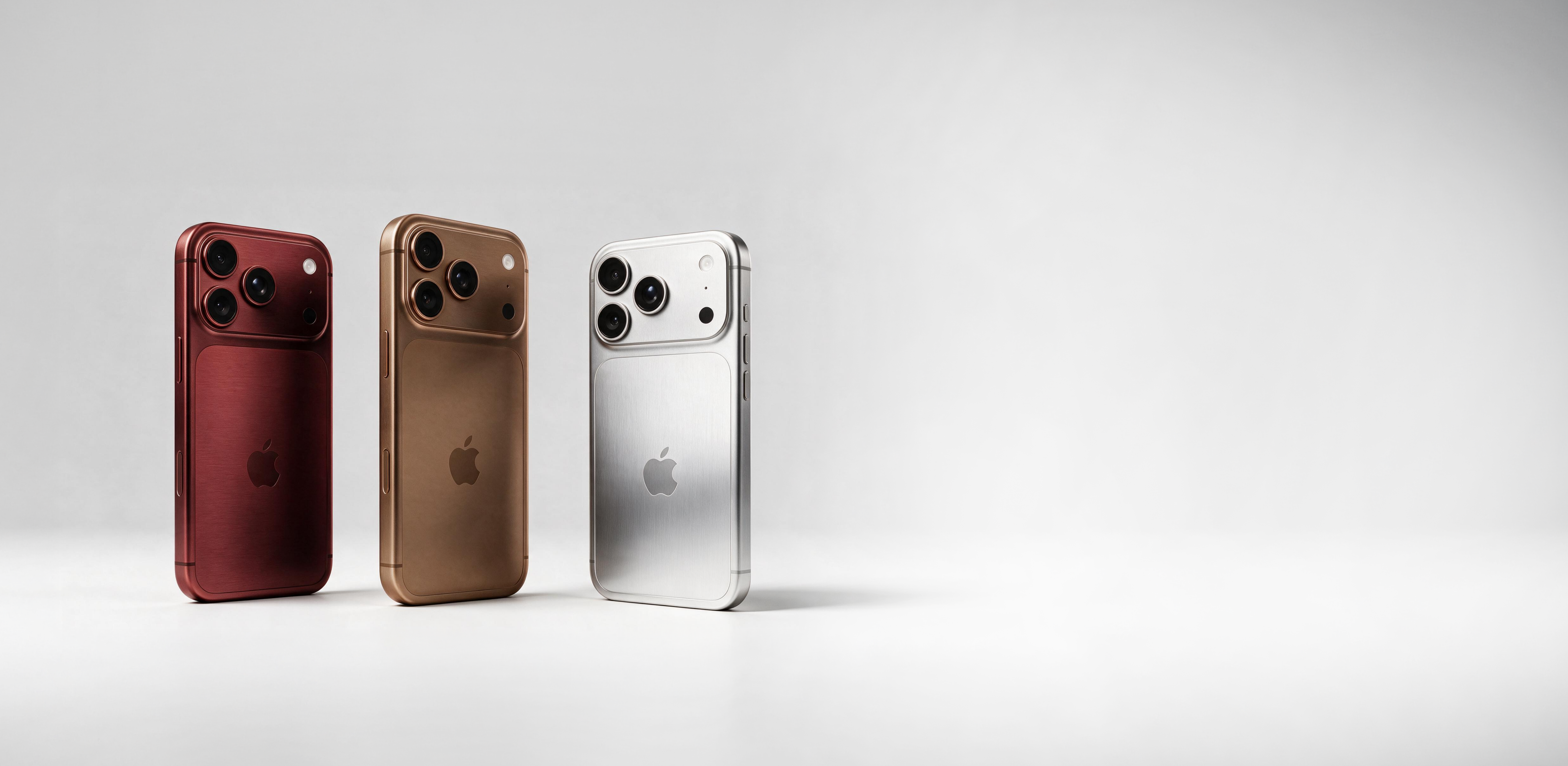 iPhone 18 Pro concept models in red, bronze, and silver