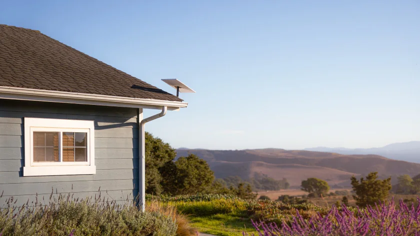Starlink terminal installed at a rural property in a remote location